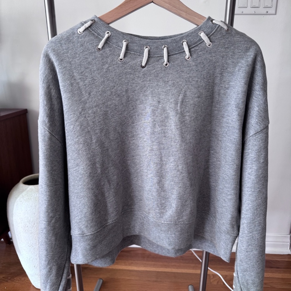 Jonathan Simkhai Gray Whip Stitch French Terry Crop Crewneck Sweatshirt